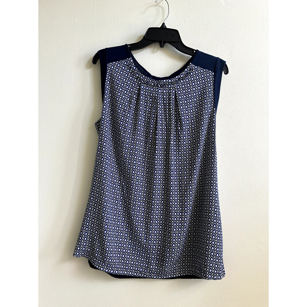 OLSEN BLACK MULTI GEOMETRIC CASUAL VISCOSE SLEEVELESS TOP BLOUSE SIZE 14 $119
